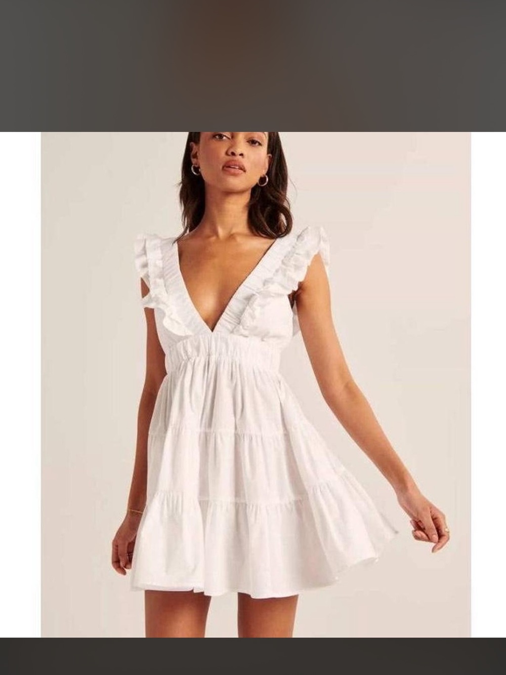Abercrombie & Fitch White Ruffled V-Neck Tiered Mini Dress